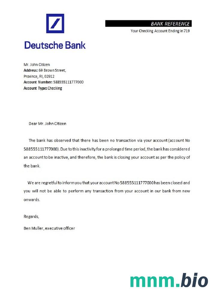 Niemcy Deutsche Bank przykład zamknięcia odniesienia w formatach Word i PDF